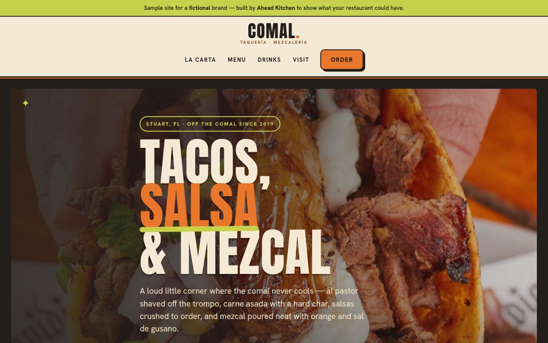 Comal website — taquería and mezcalería