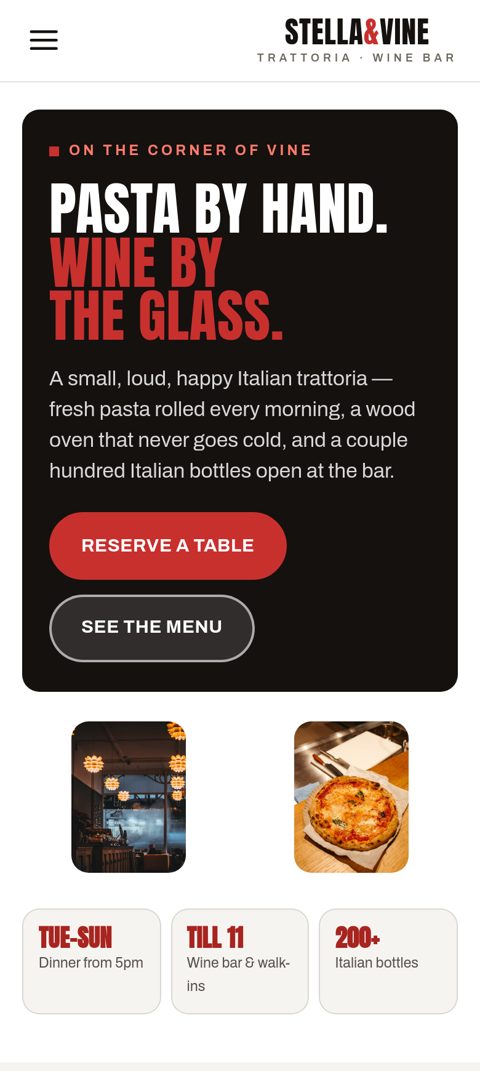 Stella & Vine — mobile website preview