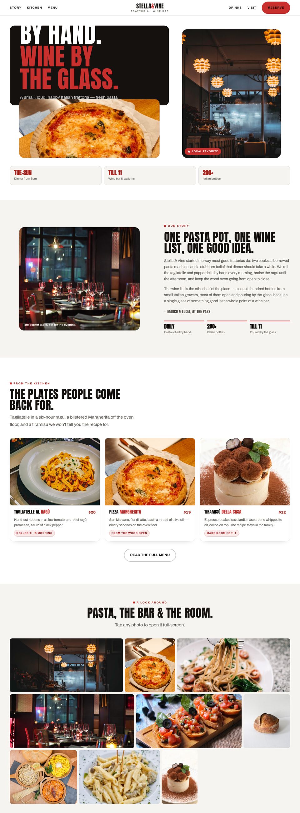 Stella & Vine — full website, an Italian trattoria and wine bar